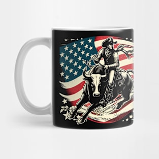 Rodeo Bull Rider Patriotic American Flag for Cowboys Mug